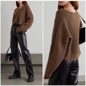 Anine Bing Brown Marlowe V-Neck Alpaca Sweater